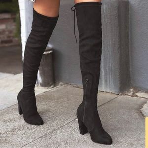 NWT Lulus Black Suede Over the Knee Boots